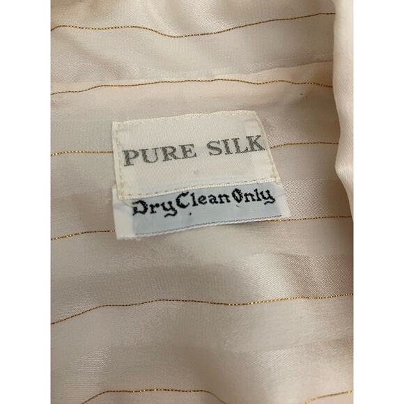 Pure Silk Vintage Ivory Gold Pinstripe Silk Collared Shirt Dress - Est Size 8 - Picture 7 of 8